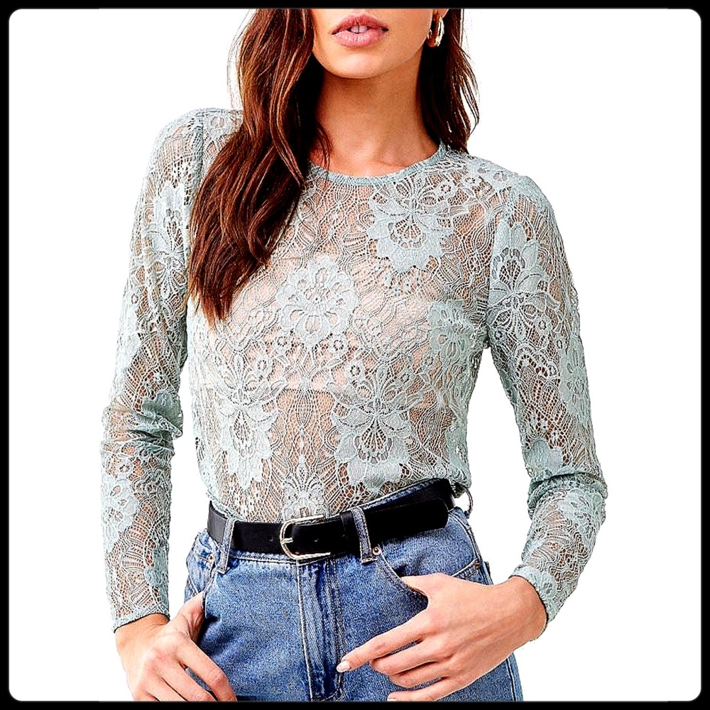 🆕F21 sheer scalloped lace top